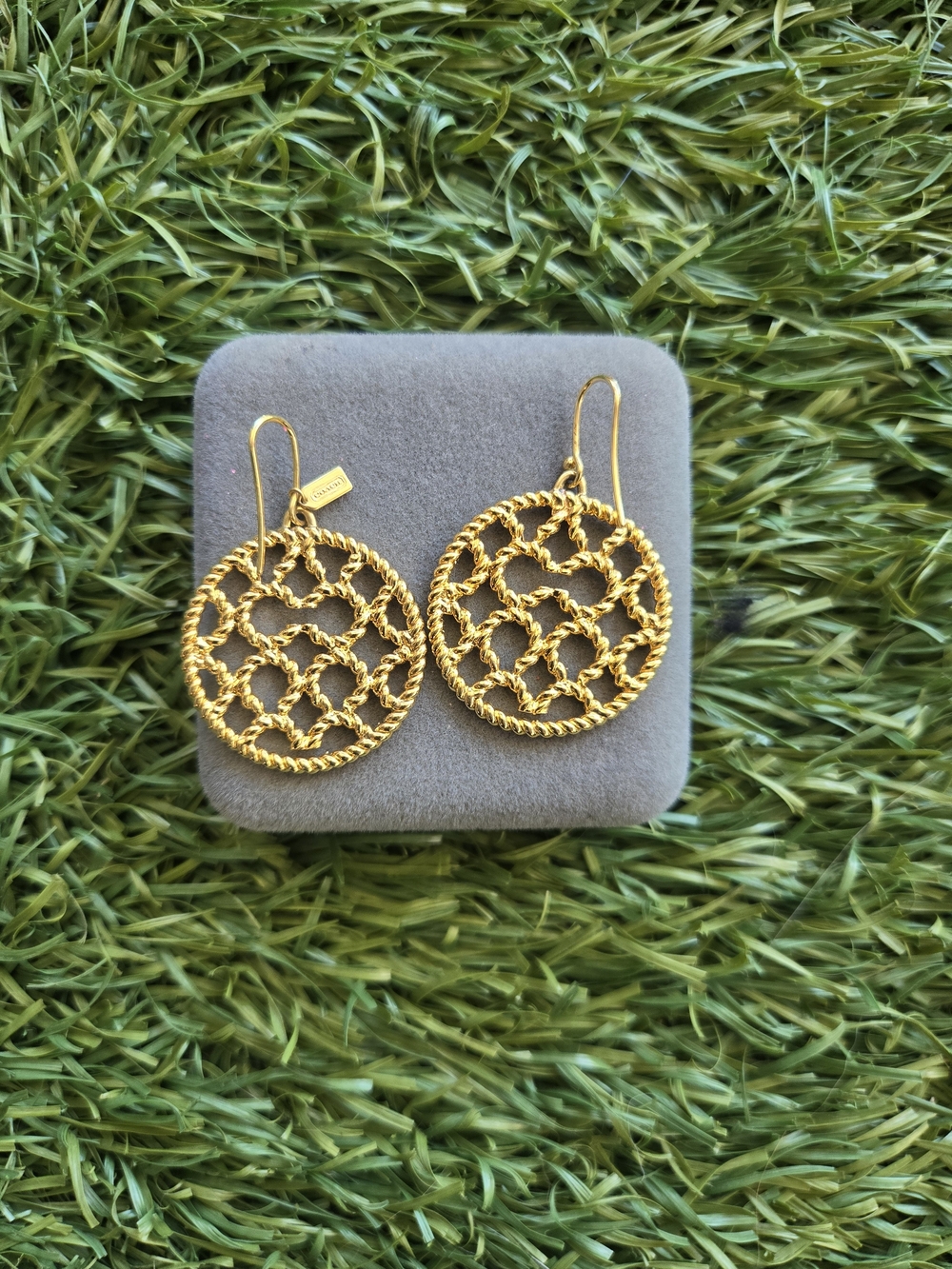 SOLD. Coach Miranda Op Art Gold Tone Disc Earring - Picture 2 of 4